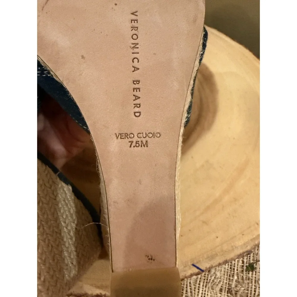 Veronica Beard Edna‎ Denim Wedge Espadrille Open Toe Sandals Size 7.5 New 395$